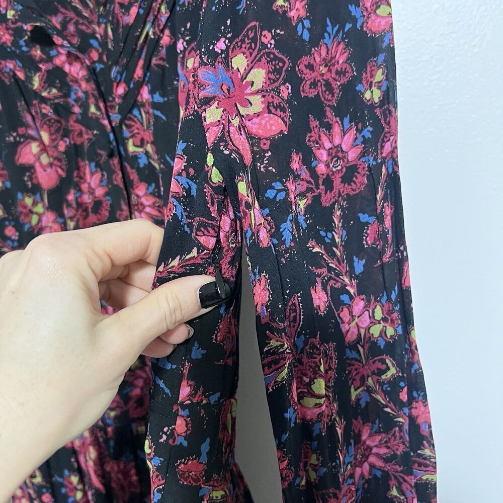 Derek Lam 10 Crosby Tracy Floral Chiffon Midi Dress Size 10 Black Pink - Picture 12 of 13